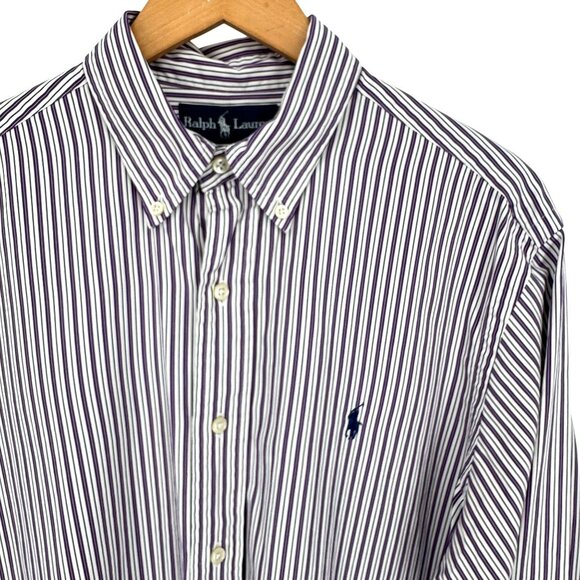 Ralph Lauren Purple Striped Button Down Shirt Mens Size 15.5 Medium Classic Pony - Picture 1 of 7